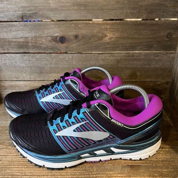 Womens Brooks‎ Transcend 5 Black Running Athletic Casual Shoes Sneakers Size 9 B - Picture 2 of 7